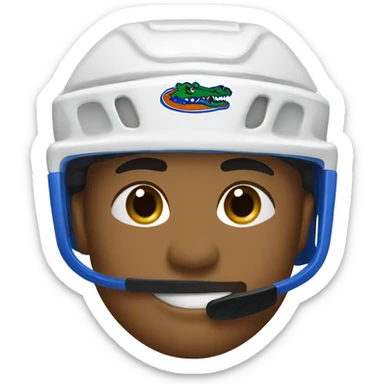 Gator hockey player with a visor sticker