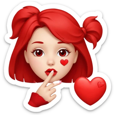Emoji, girl's face blowing a kiss, puckered lips, small heart sticker