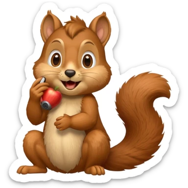 squirrel talking on a phone, mouth open as if speaking, apple style emoji sticker