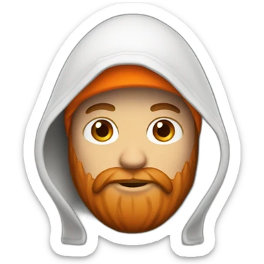 hooded white dude with a brown beard with an orange backwards hat sticker
