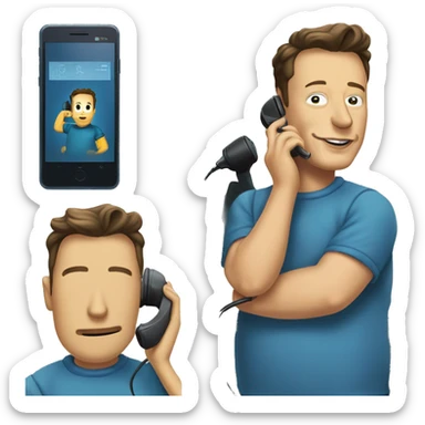 Elon musk in simpson style dressed as camrom blue outfit making a phone call on a flip phon  sticker