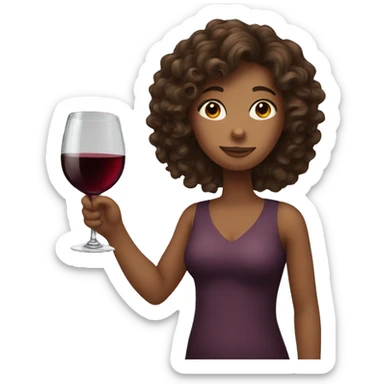 Girl with curly brown hair drinking a glass of wine  sticker