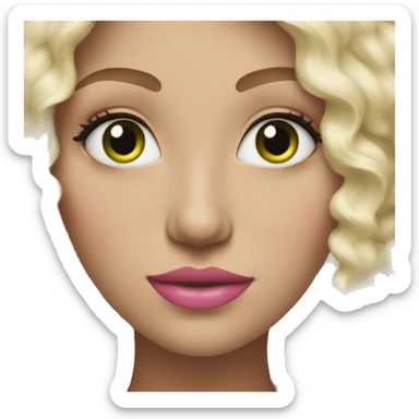 White woman with green eyes, pink lips, blond curly hair sticker