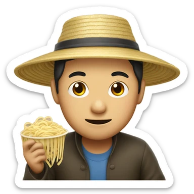 Chinese man wearing hat eating noodles sticker