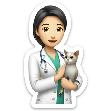 asain female veterinarian with cockatial sticker