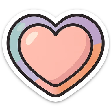 plump heart with very short bottom, icon-color-outlined style, no stripes or decoration, only shape, detailed shadows and highlights, thin clean contours, soft rounded shapes, pastel palette #98B5BC, #B5B3C1, #C9A3C9, #E4C0CA, #F7DCD1, #F7C0AA, modern Japanese pop art and sticker aesthetic, soft lighting, transparent background sticker