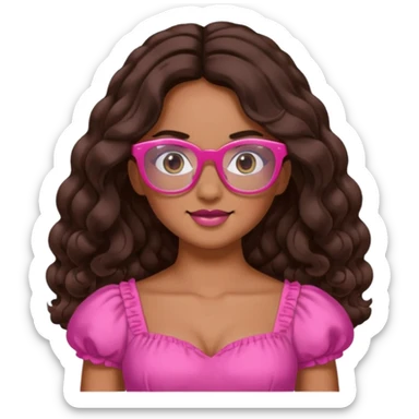 A princess with a pink poofy dress pink glasses a title tan skin dark brown long wavy hair and 11 years old and named Zara sticker