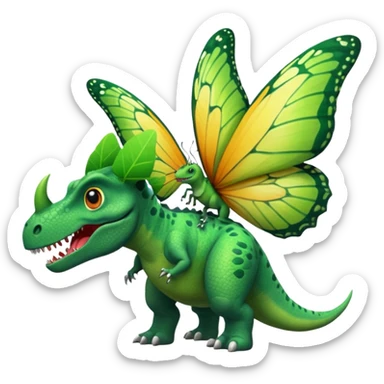 A dinosaur chewing on a huge butterfly sticker