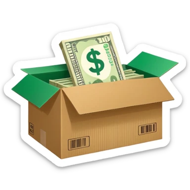 shipping box with a flat cash bill on the side of it sticker