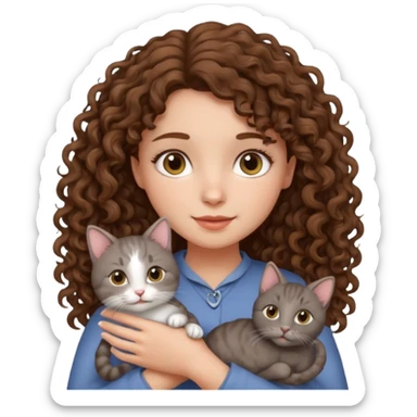 Девушка с кудряшками держит котика sticker