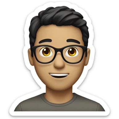 white skin boy with glasses and black straight hair  sticker