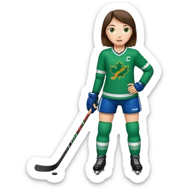 Girl hockey player full body with green jersey brunette sticker