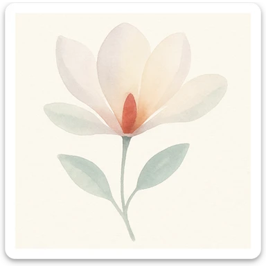 magnolia flower, delicate watercolor painting sticker