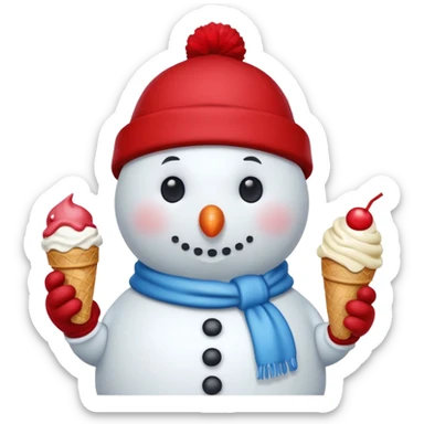 snowmen holding ice cream single snowmen with red winter cap sticker