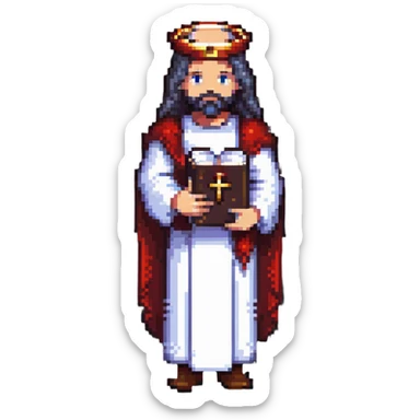 God holding a Bible, pixel art style sticker