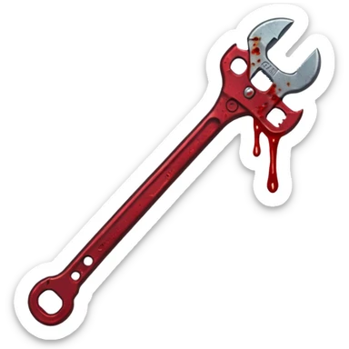 A wrench covered In zombie blood, in a dark menacing style sticker