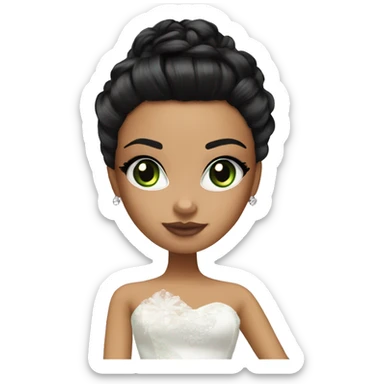 Bratz, bride, black updo hair, olive skin, green eyes sticker