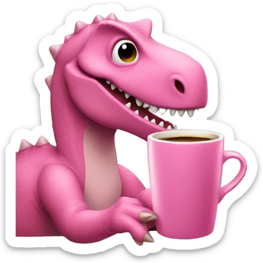 pink dinosaur drinking coffe sticker