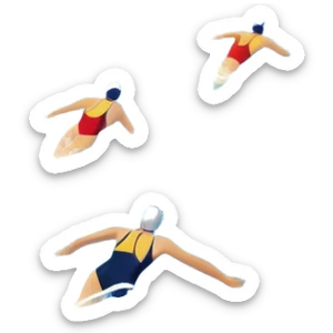 An icon featuring an Olympic swimming pool with multiple lanes and swimmers racing side by side. Splashes and lane dividers highlight the competition atmosphere. Transparent background emphasizes the energy, speed, and intensity of professional swimming events. sticker