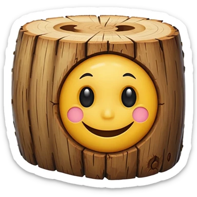 a log emoji with a small, cute smiley face sticker