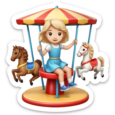 child spinning on a playground merry-go-round, cheerful and playful sticker