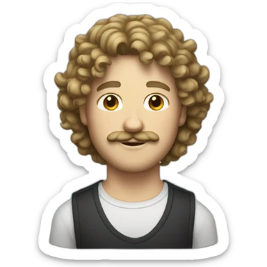 australian white guy with dark blond curly hair and mustache sticker