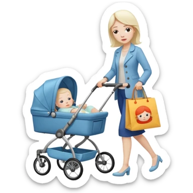 exhausted lady shopping with baby sticker