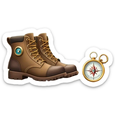 Icon for Hunting Tourism: a rifle, hunting boots, and a compass on a forest background, with a silhouette of wildlife in the distance. The icon should capture the adventure and connection with nature in hunting tourism. Transparent background. sticker