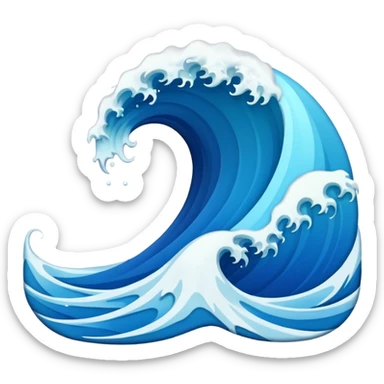 Create a highly polished, 3D game UI–style illustration of a  BLUE COLOR SEA WAVE sticker
