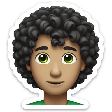 man with curly black hair and green eyes, white skinned sticker