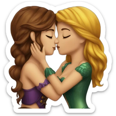 Brown haired mermaid and woman pirate kissing sticker