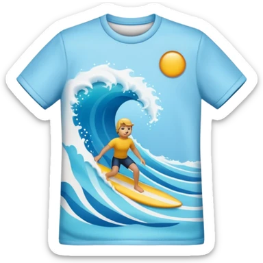 3D emoji-style icon of a t-shirt with a surf wave, soft and smooth texture, realistic lighting and shadows.
 sticker