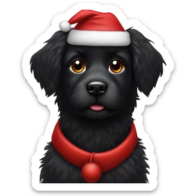 Black fluffy dog with Santa hat sticker