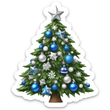 Christmas tree with blue, silver and white decorations sticker