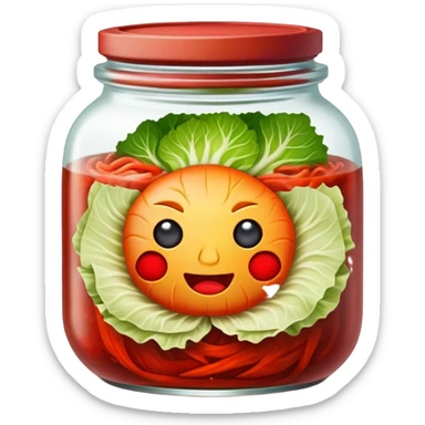 Kimchi Cinematic Realistic Kimchi Dish Emoji, depicted as spicy, fermented cabbage with vibrant red hues neatly served in a traditional jar, rendered with dynamic textures and bold, appetizing lighting. sticker
