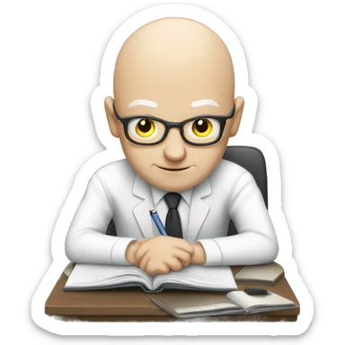 white bald man in front of notebook is taking a break sticker