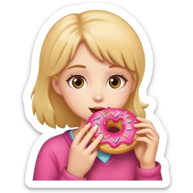 cozy girl eating a donut sticker