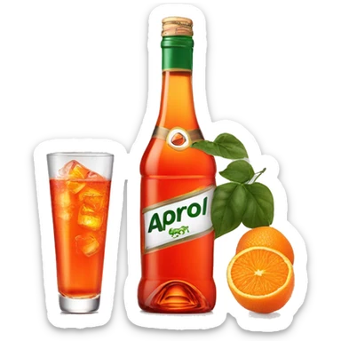 A glass of aperol spritz and a bottle of aperol right next to it sticker