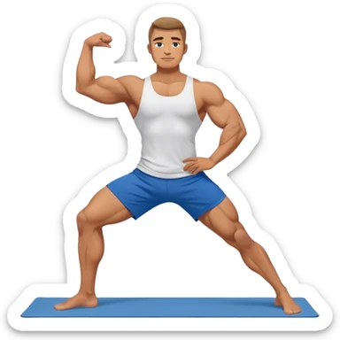 buff man with blue short Crescent Lunge yoga sticker