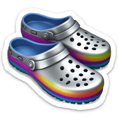 Realistic metallic silver and colorful pair of crocs shoes isolated.  sticker