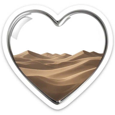 Remove the sun from inside the glass heart, keep only the empty desert sand dunes, realistic glass look, 3D emoji style, with no background sticker