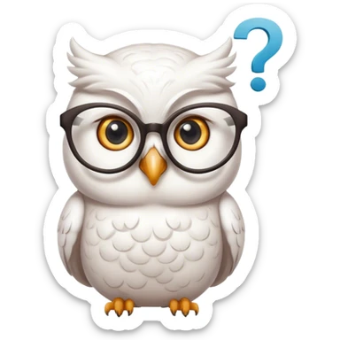 Slim feminine White owl with glasses and a question mark thought bubble sticker