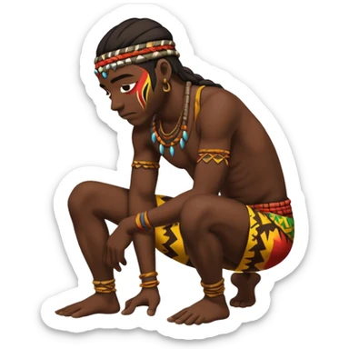 african tribesman bending over and looking down sticker