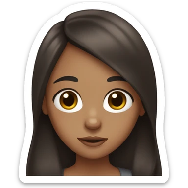 Girl with long brown hair and brown eyes and a black lab sticker