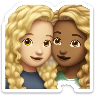 One girl withe brown wavy hair hugging another girl with blonde hair sticker