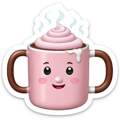 Light Pink mug of hot chocolate with marshmallows sticker