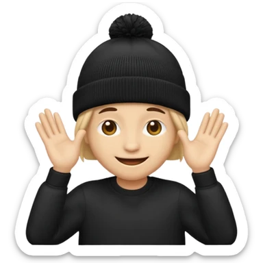 Emoji with black beanie hat pulled down over eyes sticker