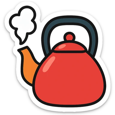 red teapot with black handle in frutiger aero style, with steam coming out sticker