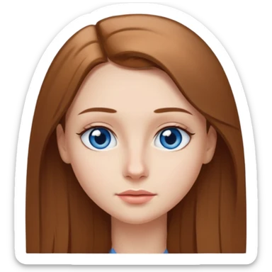 Сделай девушку у неё прямые длинные русые волосы голубые глаза брови средние маленький нос небольшие губы белый топ sticker