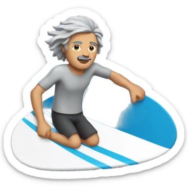 Long Grey haired (shoulder length hair) man surfing shirt off no glasses sticker